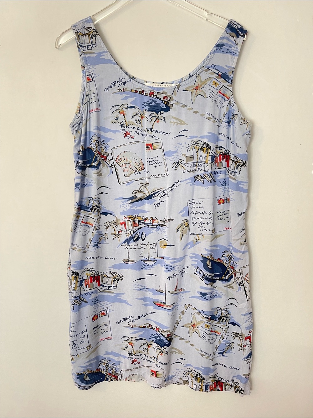 90s Tropicl Vacation Print Tank Dress Rayon Weekend Traffic L